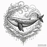 A whale swimming through clouds, tattoo sketc… — эскиз тату (№1750077915_0, 16.06.2025 12:45) — Tatufoto.com