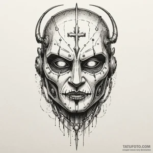 Animated mask with glowing eyes, concept art... - эскиз тату (№1750078561_0, 16.06.2025 12:56) — Tatufoto.com