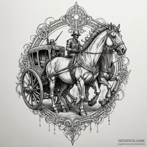 Chariot pulled by skeletal horses, wheels abl... - эскиз тату (№1750080305_0, 16.06.2025 13:25) — Tatufoto.com