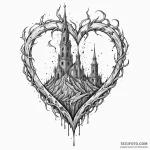 Molten heart beneath shattered spire, ink ill… — эскиз тату (№1750080590_0, 16.06.2025 13:29) — Tatufoto.com