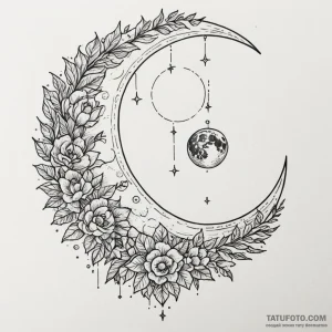 Moon, tattoo flash sheet design, moderately d... - эскиз тату (№1750080654_0, 16.06.2025 13:30) — Tatufoto.com