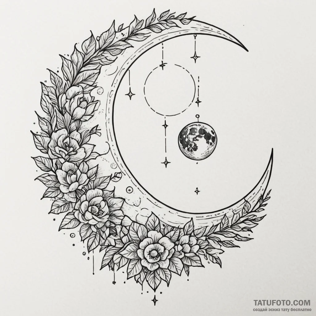 Moon, tattoo flash sheet design, moderately d... - эскиз тату (№1750080654_0, 16.06.2025 13:30) — Tatufoto.com