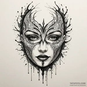 Cracked porcelain mask with a single black te... - эскиз тату (№1750081992_0, 16.06.2025 13:53) — Tatufoto.com