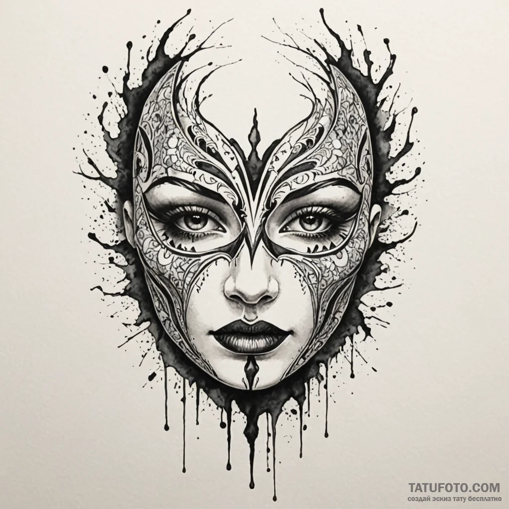 Cracked porcelain mask with a single black te... - эскиз тату (№1750081992_0, 16.06.2025 13:53) — Tatufoto.com