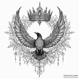 Crown of ravens circling sky, tattoo line art... - эскиз тату (№1750082121_0, 16.06.2025 13:55) — Tatufoto.com