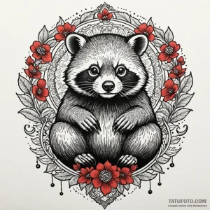 Tanuki, tattoo drawing outline, dotwork shadi... - эскиз тату (№1750082441_0, 16.06.2025 14:00) — Tatufoto.com