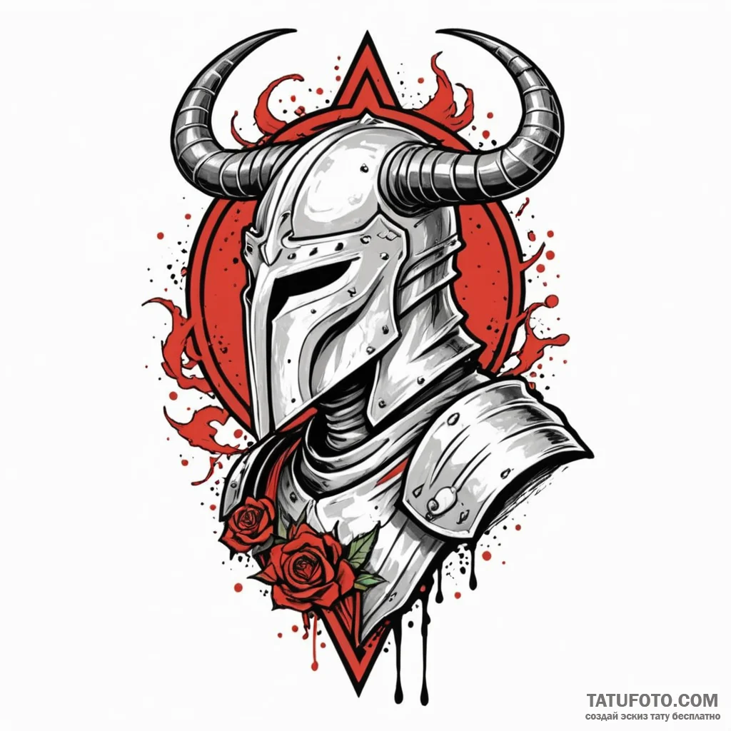 Teutonic knight with a greathelm and horned c... - эскиз тату (№1750082952_0, 16.06.2025 14:09) — Tatufoto.com