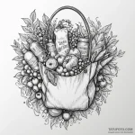 A detailed bag of groceries spilling, mishap,… — эскиз тату (№1750083204_0, 16.06.2025 14:13) — Tatufoto.com