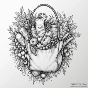 A detailed bag of groceries spilling, mishap,... - эскиз тату (№1750083204_0, 16.06.2025 14:13) — Tatufoto.com