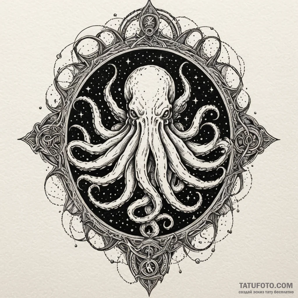Cthulhu rising from a sea of dead stars, arti... - эскиз тату (№1750083269_0, 16.06.2025 14:14) — Tatufoto.com