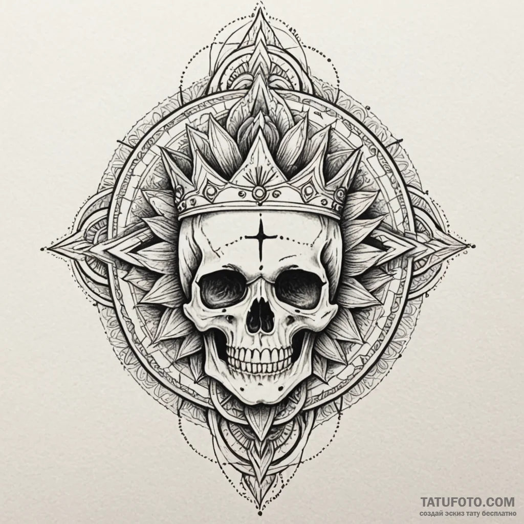 Bone crown resting on cracked skull, concept... - эскиз тату (№1750083971_0, 16.06.2025 14:26) — Tatufoto.com