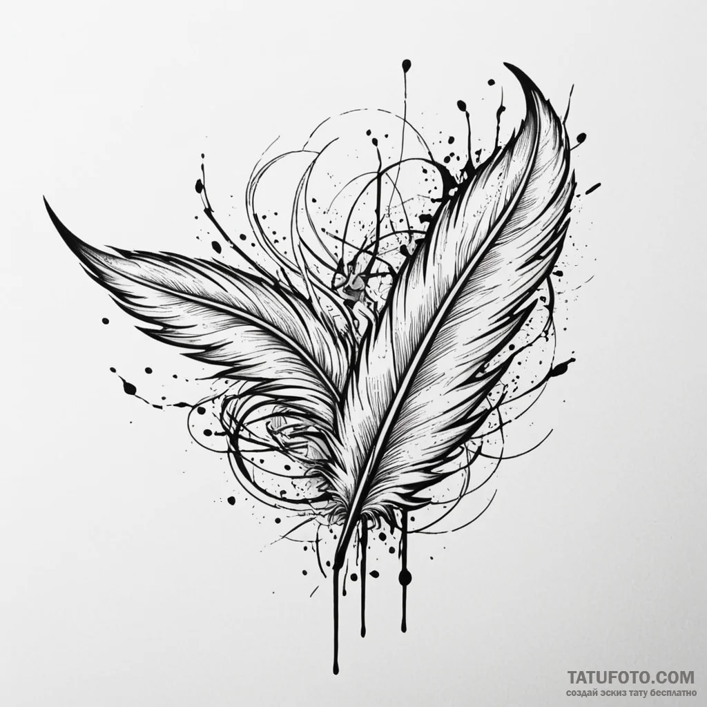 Bloodied feathers scattered in wind, tattoo d... - эскиз тату (№1750084160_0, 16.06.2025 14:29) — Tatufoto.com