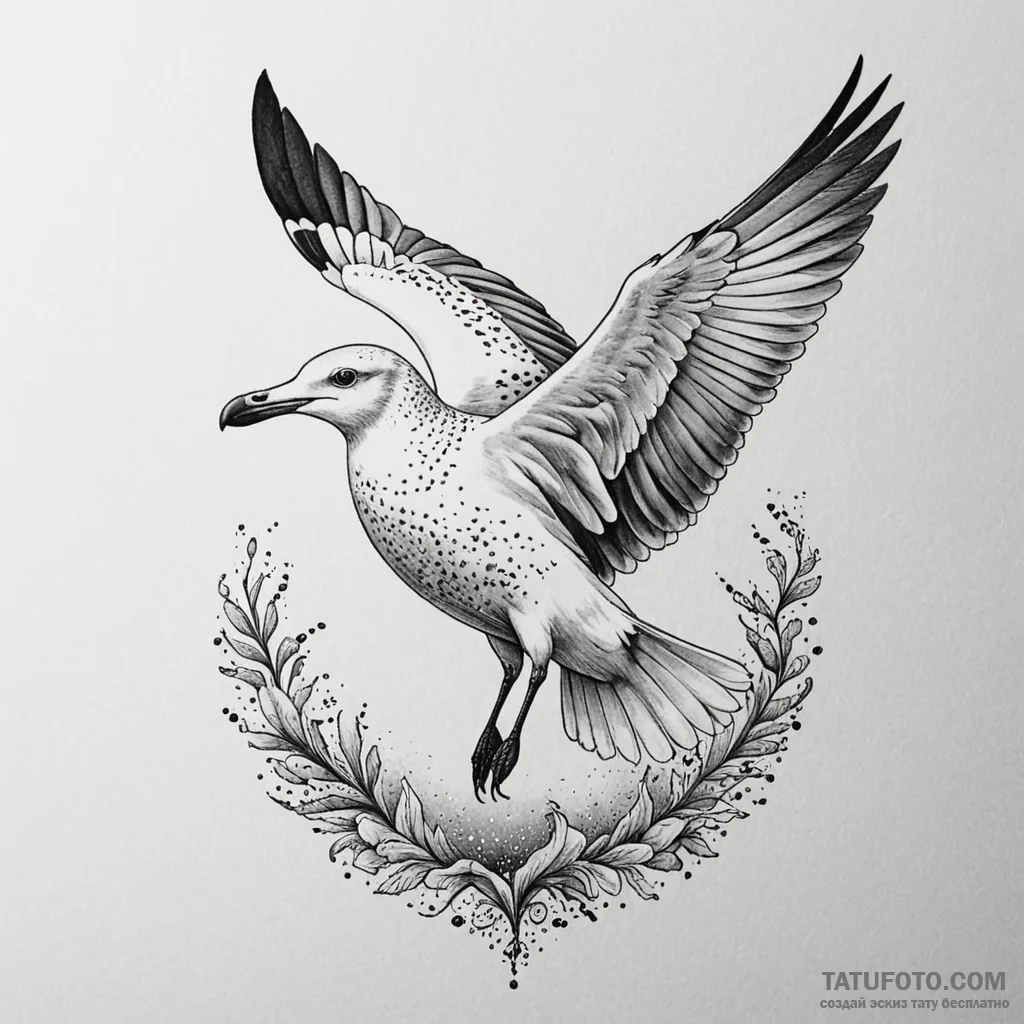 Seagull, ink illustration for tattoo, on a cl... - эскиз тату (№1750085679_0, 16.06.2025 14:54) — Tatufoto.com