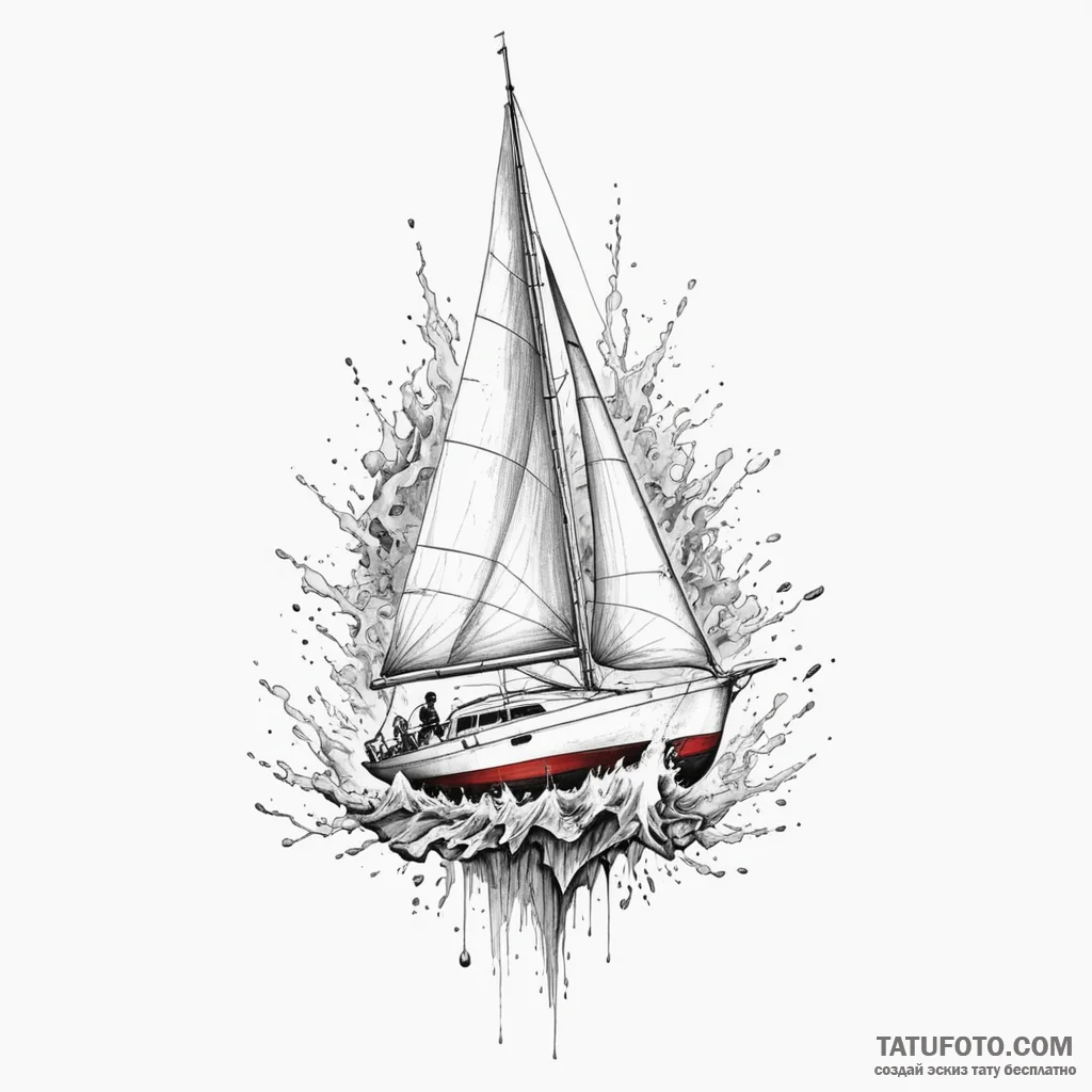 Racing sailboat, heeled over, cutting through... - эскиз тату (№1750085743_0, 16.06.2025 14:55) — Tatufoto.com