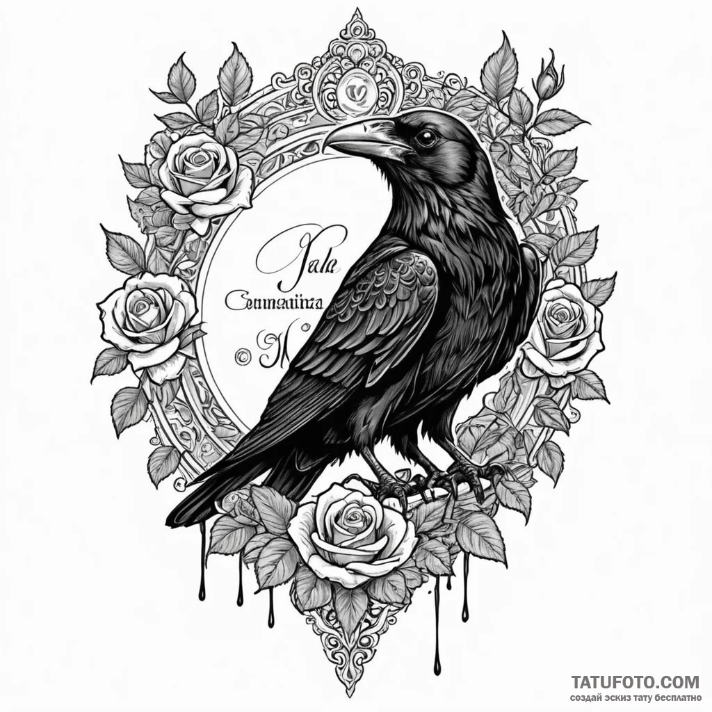 Speaking raven with a scroll in its mouth, ar... - эскиз тату (№1750086512_0, 16.06.2025 15:08) — Tatufoto.com