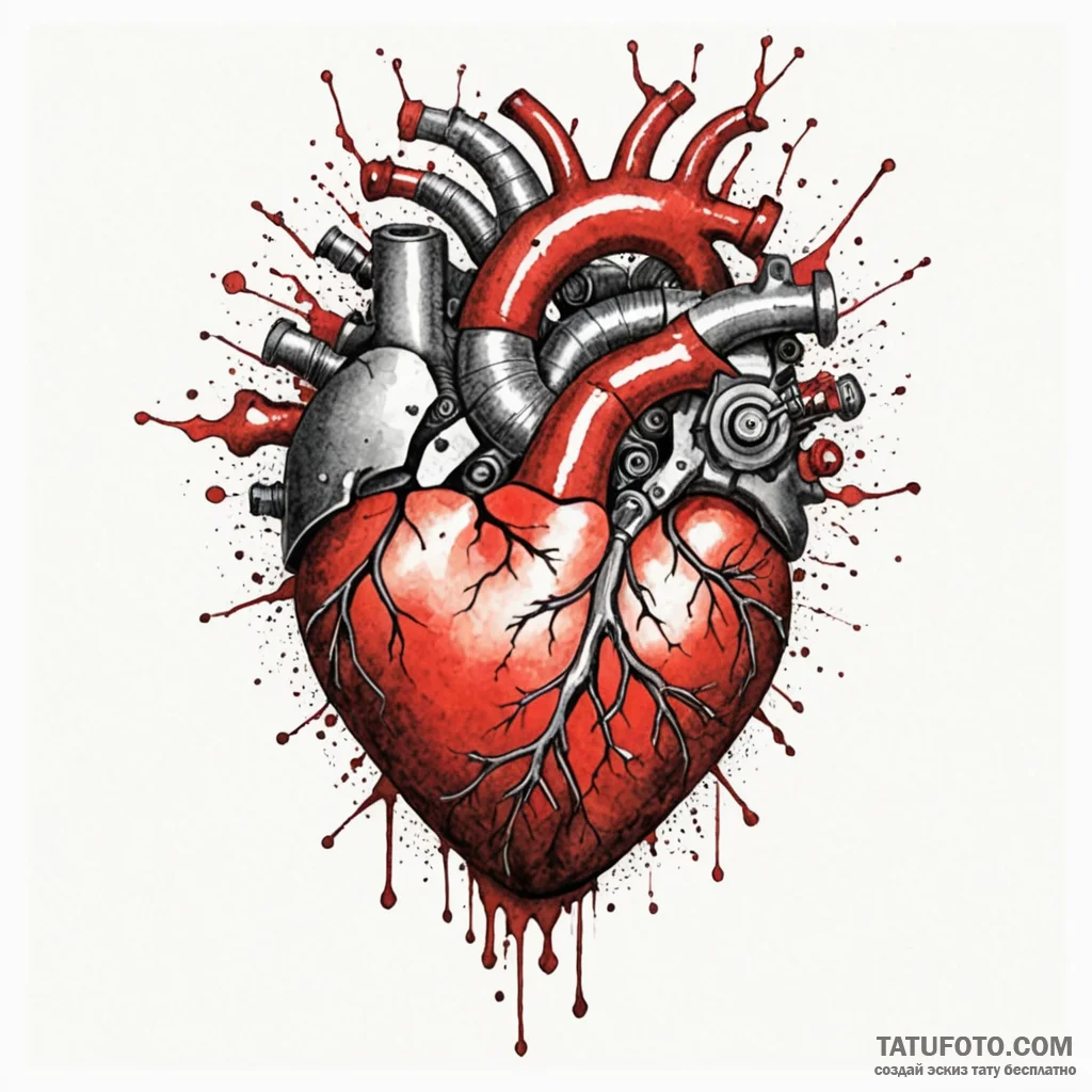 Exploded view diagram of a mechanical heart,... - эскиз тату (№1750086833_0, 16.06.2025 15:13) — Tatufoto.com