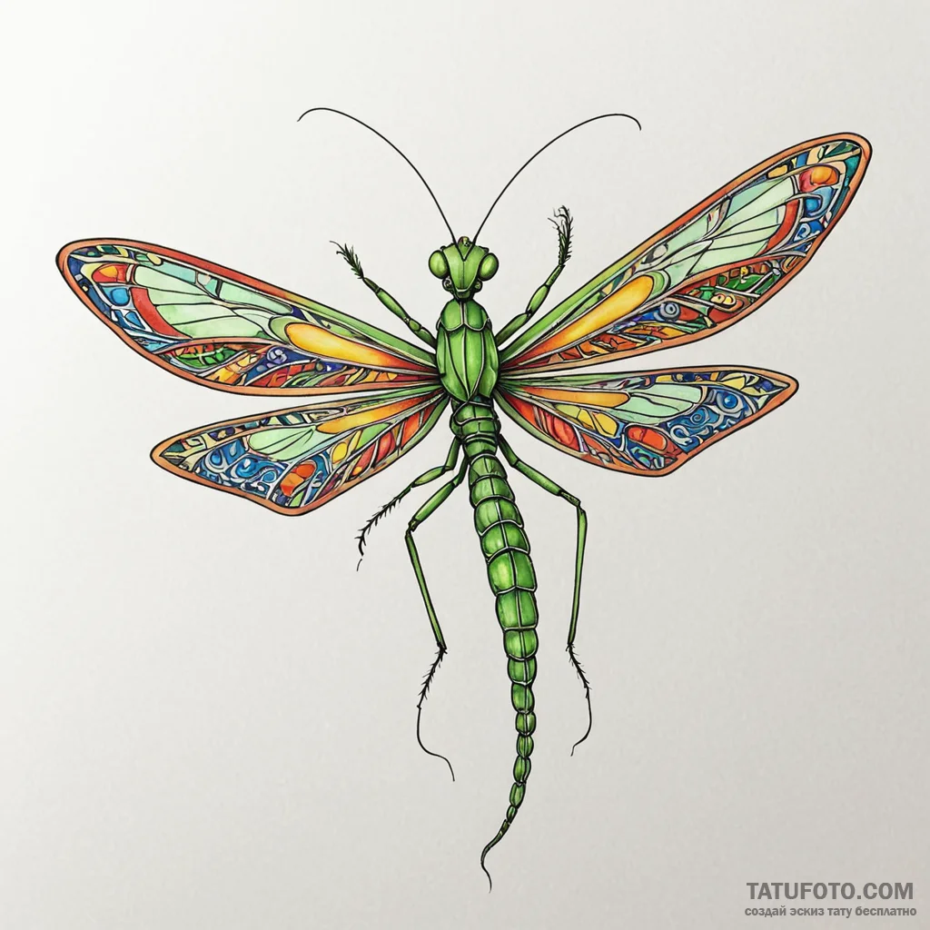 Mantis wings glowing with light, ink illustra... - эскиз тату (№1750086961_0, 16.06.2025 15:16) — Tatufoto.com
