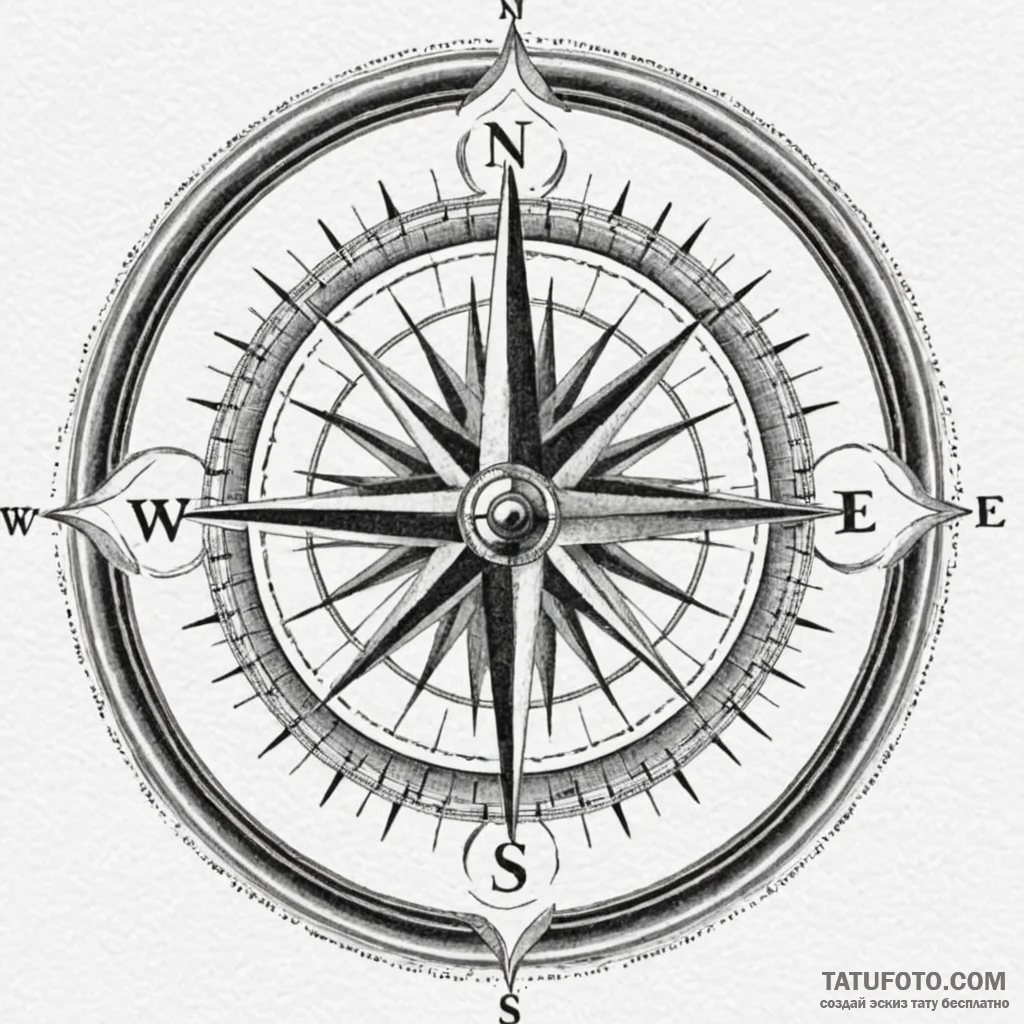 Compass, artistic tattoo sketch, realistic bl... - эскиз тату (№1750087405_0, 16.06.2025 15:23) — Tatufoto.com