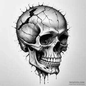Ashen skull with cracked jaw, ink illustratio... - эскиз тату (№1750087469_0, 16.06.2025 15:24) — Tatufoto.com