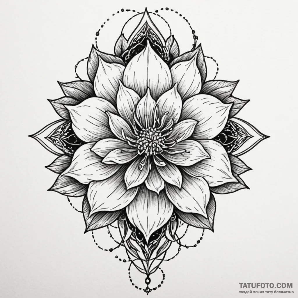 Hidden blade beneath celestial bloom, ink ill... - эскиз тату (№1750087533_0, 16.06.2025 15:25) — Tatufoto.com