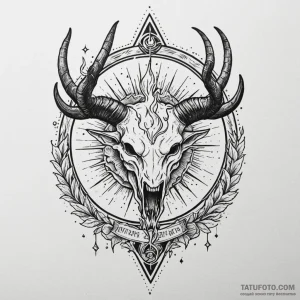 Horned relic devouring celestial flame, tatto... - эскиз тату (№1750087597_0, 16.06.2025 15:26) — Tatufoto.com