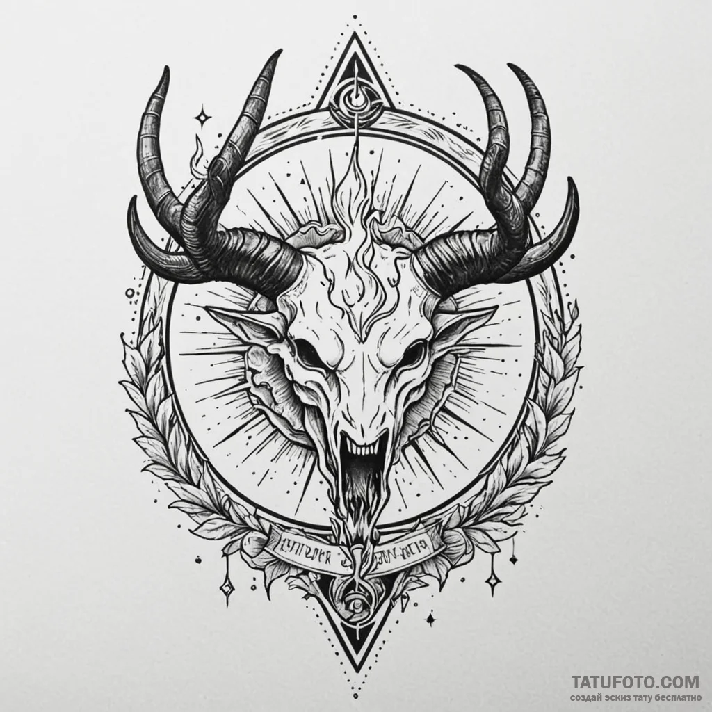 Horned relic devouring celestial flame, tatto... - эскиз тату (№1750087597_0, 16.06.2025 15:26) — Tatufoto.com