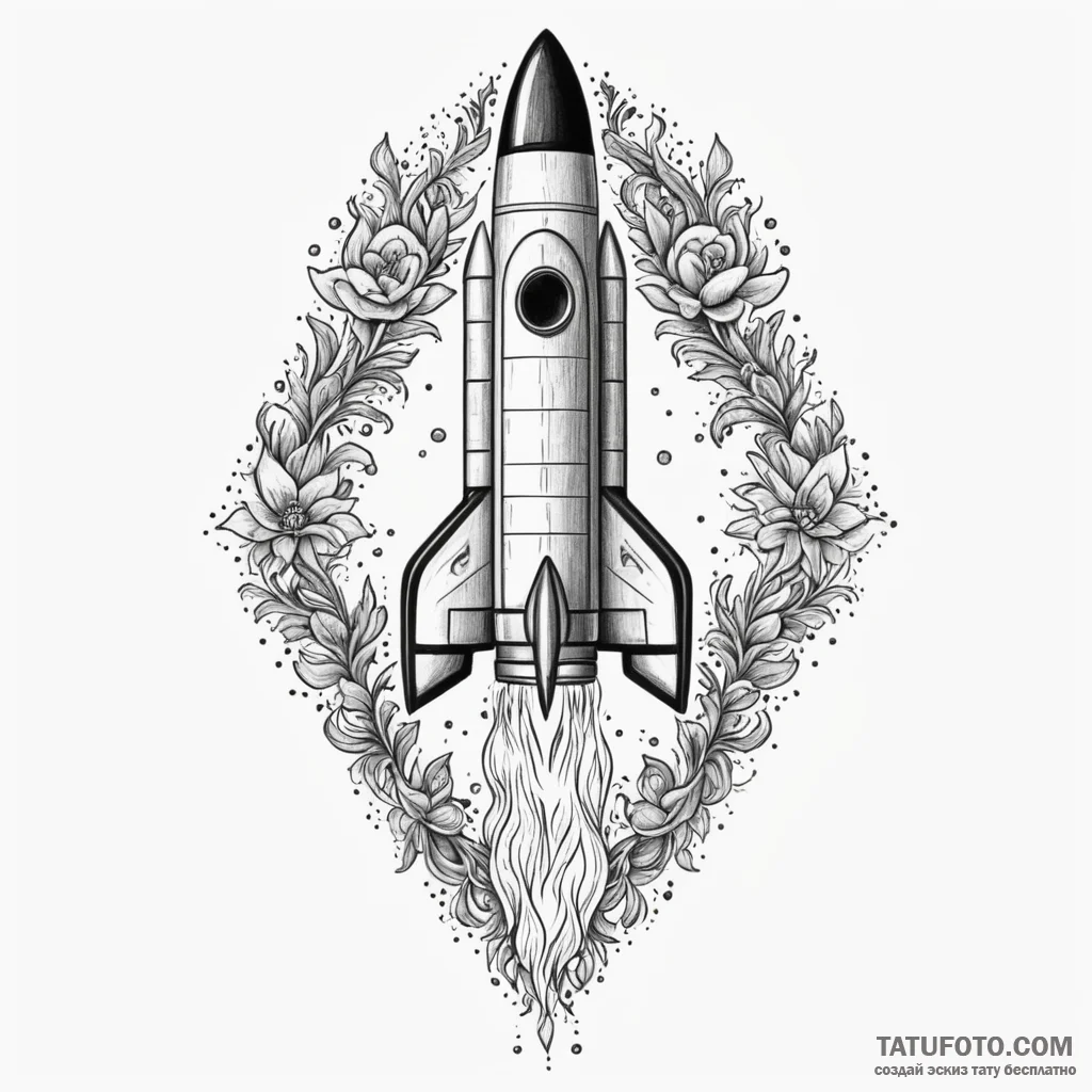 Rocket, tattoo sketch design, dotwork shading... - эскиз тату (№1750087725_0, 16.06.2025 15:28) — Tatufoto.com