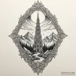 Jade blade beneath spectral spire, ink illust… — эскиз тату (№1750087852_0, 16.06.2025 15:30) — Tatufoto.com
