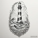 Ocean waves consuming lighthouse, tattoo line… — эскиз тату (№1750088488_0, 16.06.2025 15:41) — Tatufoto.com