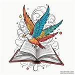 A whimsical book opening with flying pages, s… — эскиз тату (№1750089474_0, 16.06.2025 15:57) — Tatufoto.com