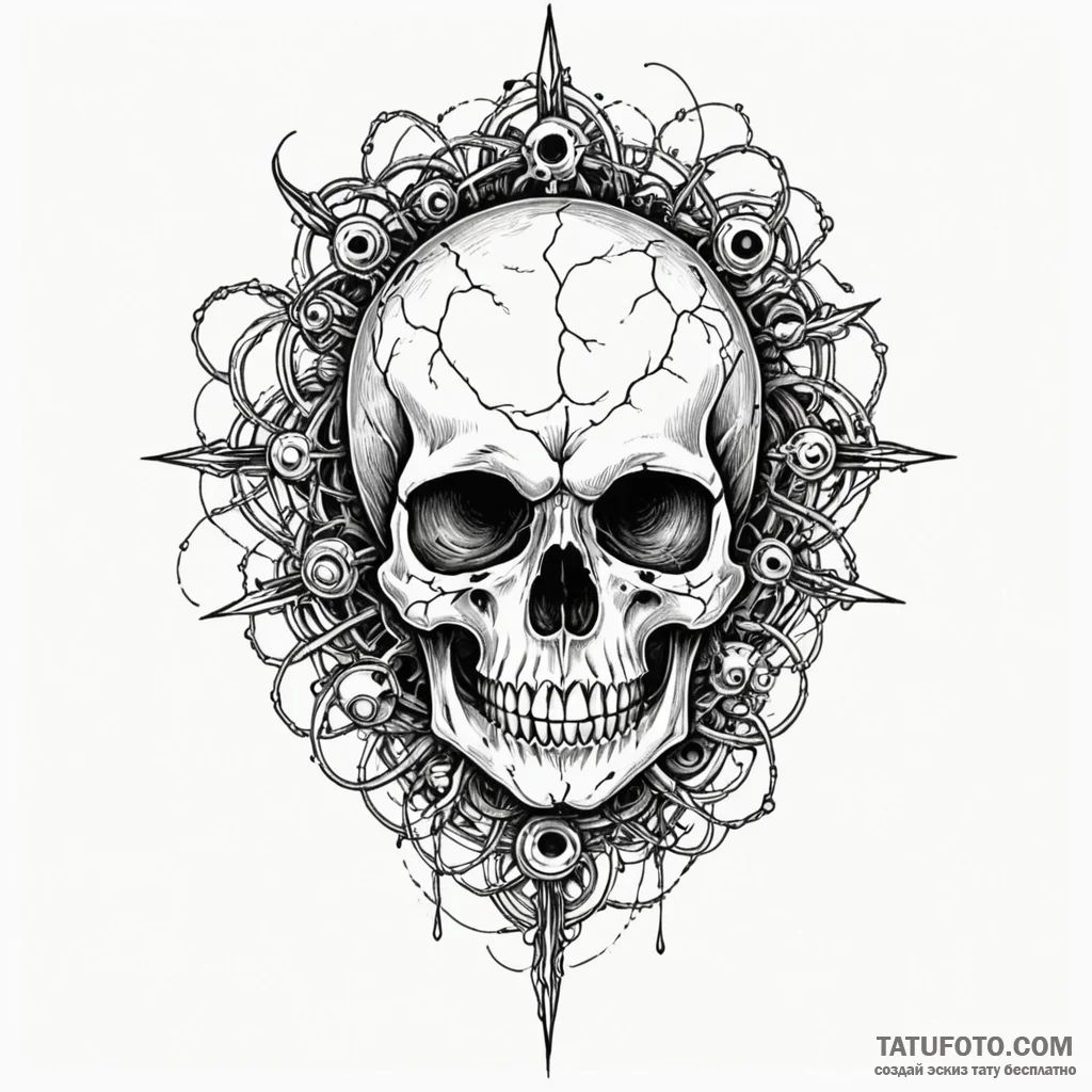 Virus cell under a microscope, with a skull p... - эскиз тату (№1750092137_0, 16.06.2025 16:42) — Tatufoto.com