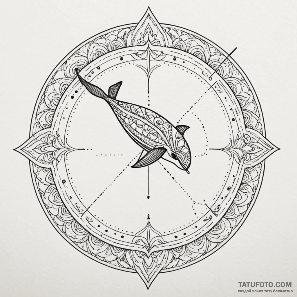 A narwhal, artistic tattoo sketch, vibrant co... - эскиз тату (№1750092328_0, 16.06.2025 16:45) — Tatufoto.com