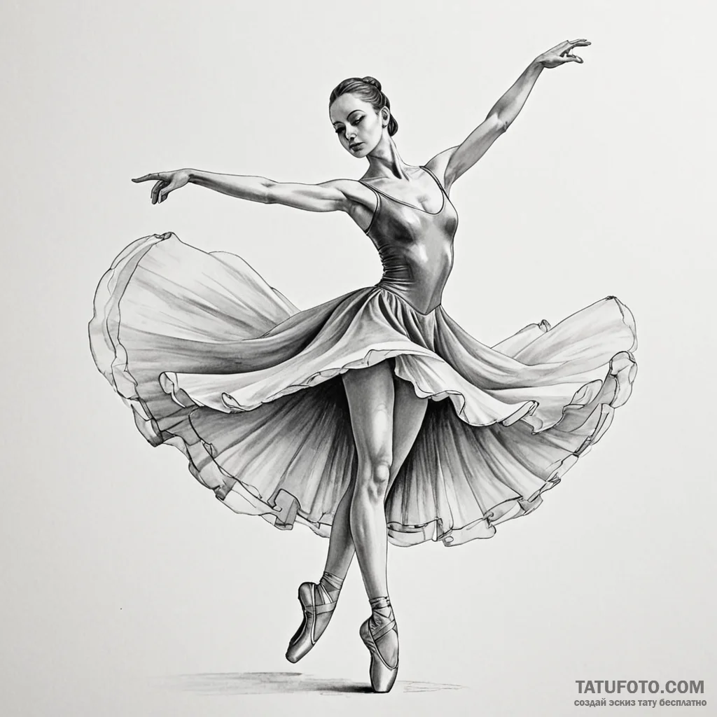 A graceful ballerina in motion, dynamic pose,... - эскиз тату (№1750094185_0, 16.06.2025 17:16) — Tatufoto.com