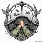 Fighter jet cockpit view, showing a dogfight… — эскиз тату (№1750096424_0, 16.06.2025 17:53) — Tatufoto.com
