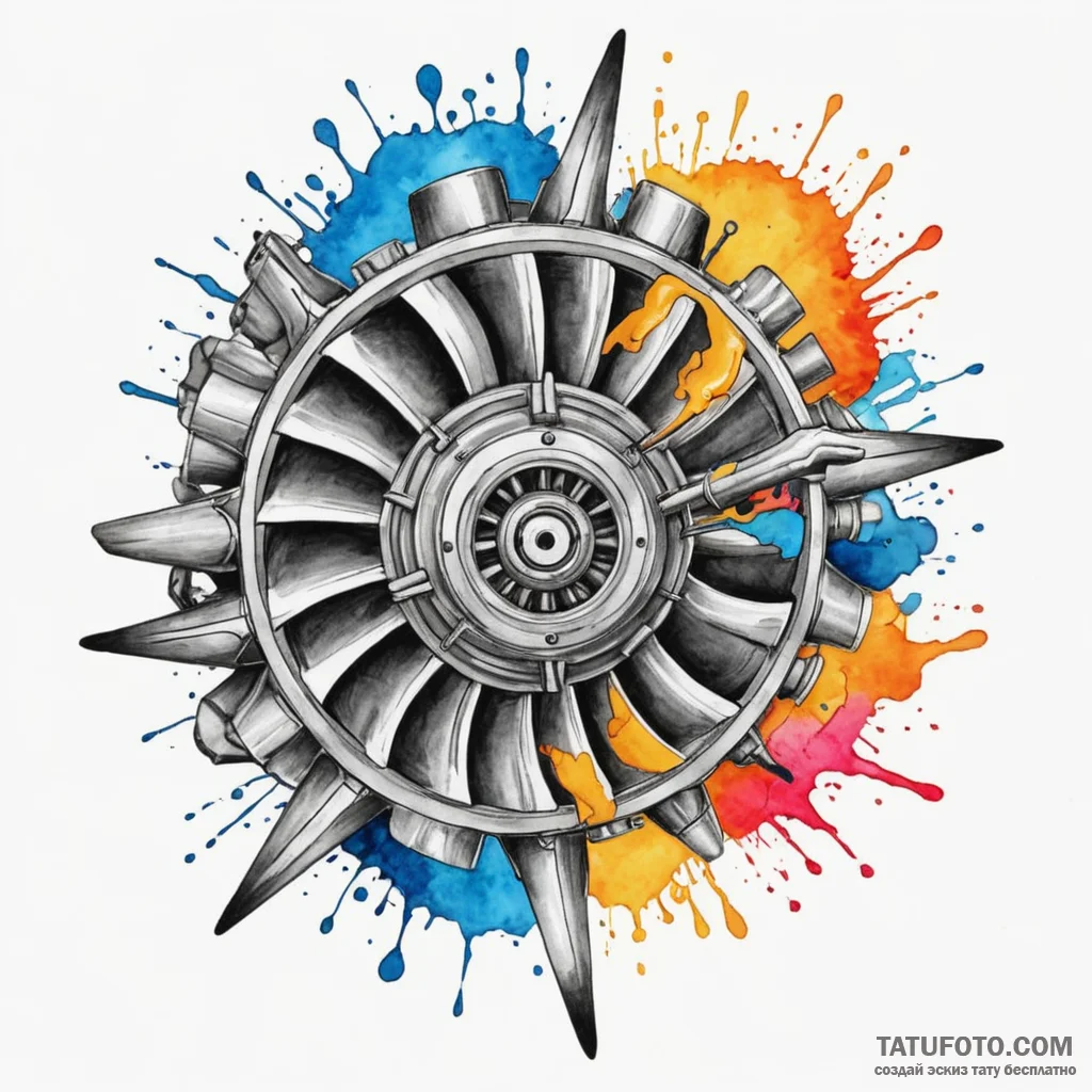 Turbine engine, complex and powerful, ink ill... - эскиз тату (№1750096741_0, 16.06.2025 17:59) — Tatufoto.com