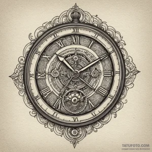 Dial from a vintage watch, showing its intric... - эскиз тату (№1750097312_0, 16.06.2025 18:08) — Tatufoto.com