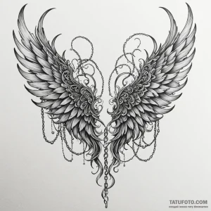 Decayed wings bound in chains, artistic tatto... - эскиз тату (№1750097759_0, 16.06.2025 18:15) — Tatufoto.com