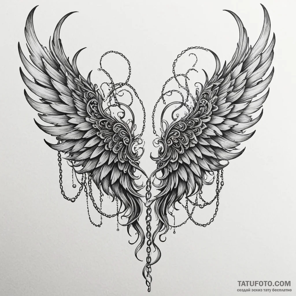 Decayed wings bound in chains, artistic tatto... - эскиз тату (№1750097759_0, 16.06.2025 18:15) — Tatufoto.com