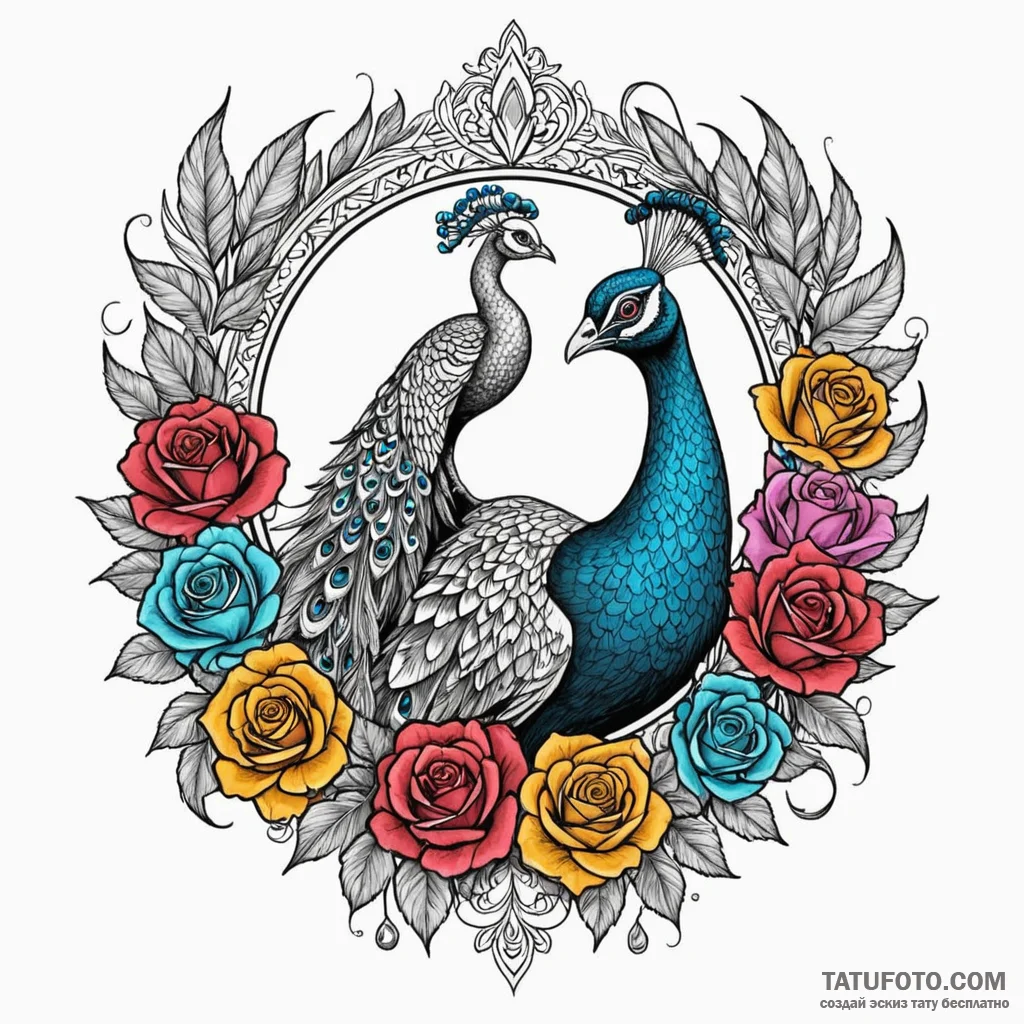 Juno's peacock, with feathers symbolizing vis... - эскиз тату (№1750098398_0, 16.06.2025 18:26) — Tatufoto.com