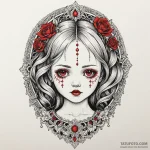 A detailed broken porcelain doll, eerie,, ink… — эскиз тату (№1750099103_0, 16.06.2025 18:38) — Tatufoto.com