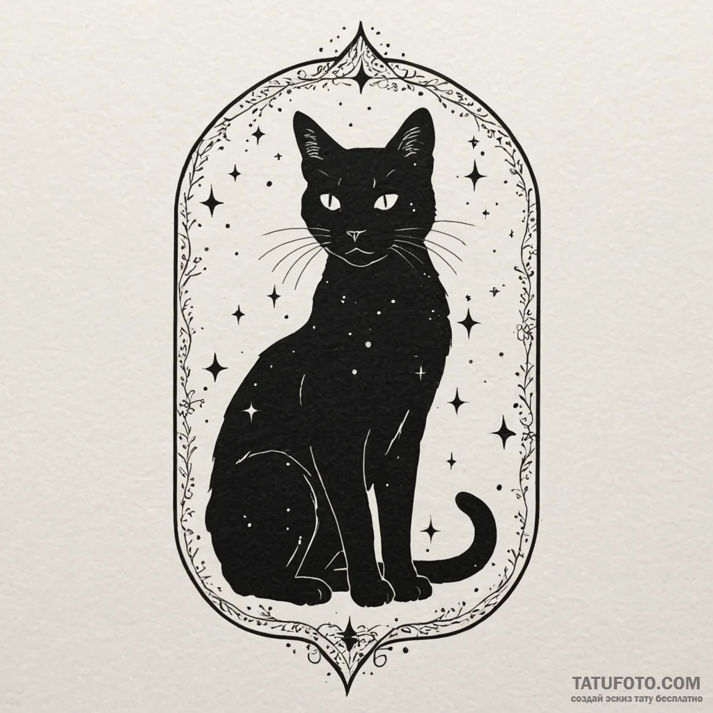 Cat's silhouette filled with a starry night s... - эскиз тату (№1750100123_0, 16.06.2025 18:55) — Tatufoto.com