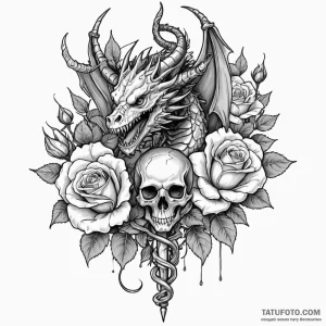 Dragon staff crackling with energy, artistic... - эскиз тату (№1750100885_0, 16.06.2025 19:08) — Tatufoto.com