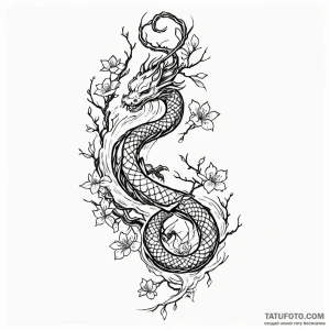 Barbed serpent coiling tree trunk, tattoo lin... - эскиз тату (№1750100949_0, 16.06.2025 19:09) — Tatufoto.com