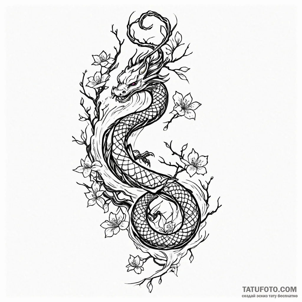 Barbed serpent coiling tree trunk, tattoo lin... - эскиз тату (№1750100949_0, 16.06.2025 19:09) — Tatufoto.com