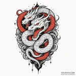 Jade serpent devouring starlight, tattoo line… — эскиз тату (№1750101011_0, 16.06.2025 19:10) — Tatufoto.com