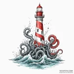 Lighthouse swallowed by kraken, tattoo sketch… — эскиз тату (№1750101075_0, 16.06.2025 19:11) — Tatufoto.com