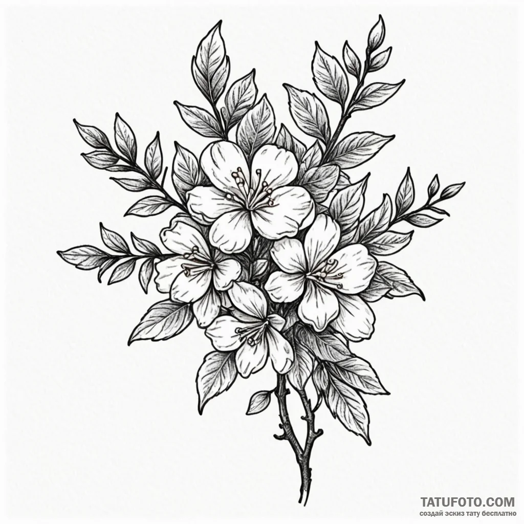 Lilac branch in full, fragrant bloom, tattoo... - эскиз тату (№1750101138_0, 16.06.2025 19:12) — Tatufoto.com