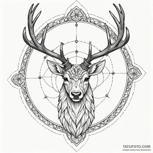 Horned stag crowned with stars, tattoo line a... - эскиз тату (№1750103115_0, 16.06.2025 19:45) — Tatufoto.com