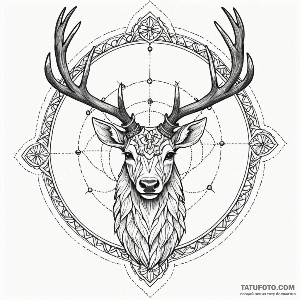 Horned stag crowned with stars, tattoo line a... - эскиз тату (№1750103115_0, 16.06.2025 19:45) — Tatufoto.com