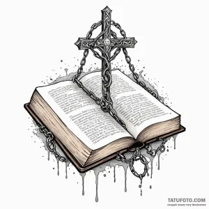 Cursed book bound in chains, artistic tattoo... - эскиз тату (№1750103178_0, 16.06.2025 19:46) — Tatufoto.com
